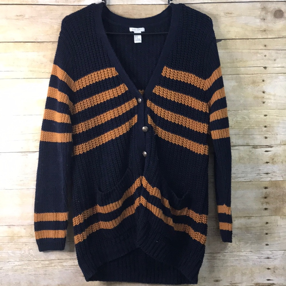 Forever 21 Blue & Gold Cardigan Sweater Medium